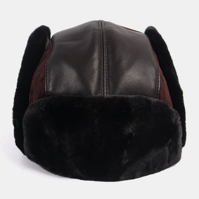 Hombres Faux Leather Grueso Cálido Lateral Orejeras Protección Ushanka Hat Trapper Hat Bomber Hat