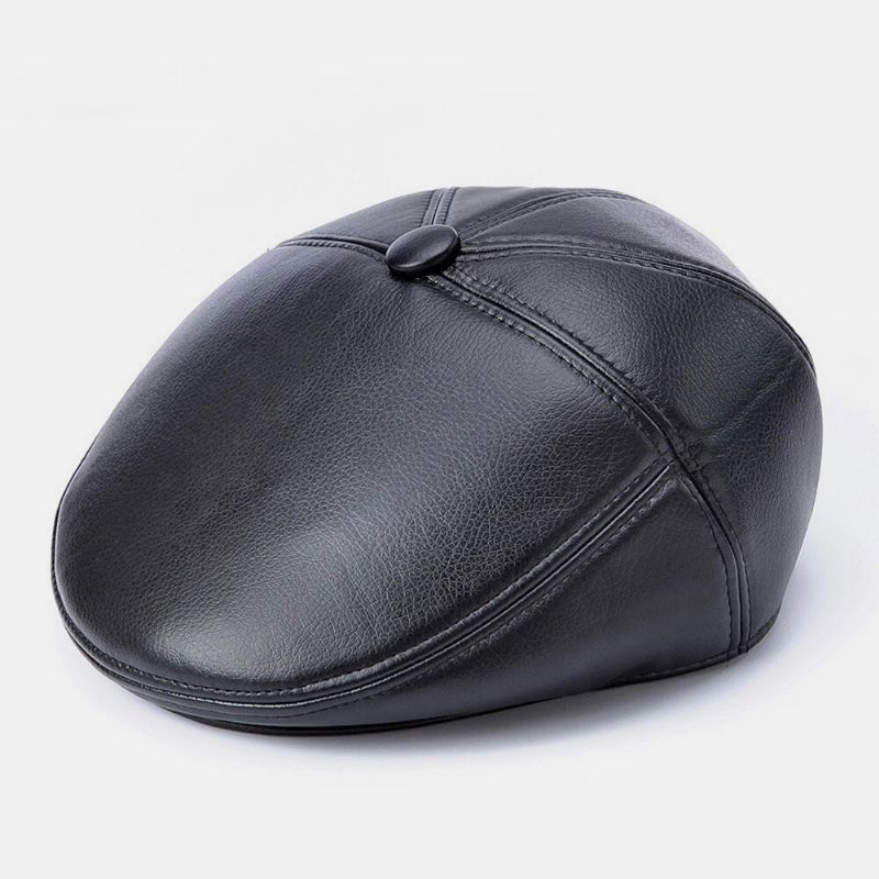 Hombres Faux Leather Warm Ear Flaps Protection Outdoor Dad Gift Forward Hat Sombrero De Boina Sombrero Plano