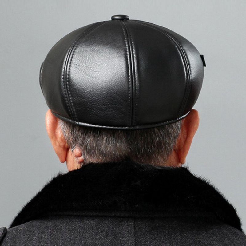 Hombres Faux Leather Warm Ear Flaps Protection Outdoor Dad Gift Forward Hat Sombrero De Boina Sombrero Plano