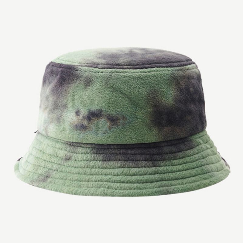 Hombres Felpa Tie-dye Contraste Color Estilo Hip-hop Cálido Sombrero De Cubo Informal