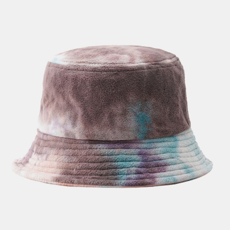 Hombres Felpa Tie-dye Contraste Color Estilo Hip-hop Cálido Sombrero De Cubo Informal