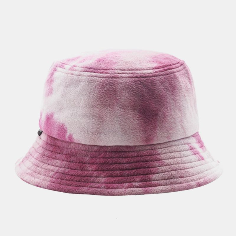 Hombres Felpa Tie-dye Contraste Color Estilo Hip-hop Cálido Sombrero De Cubo Informal