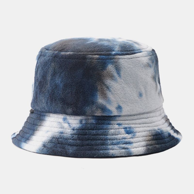 Hombres Felpa Tie-dye Contraste Color Estilo Hip-hop Cálido Sombrero De Cubo Informal