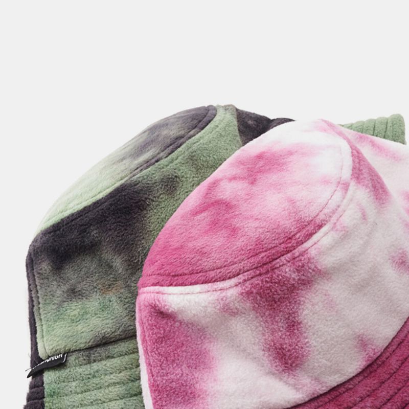 Hombres Felpa Tie-dye Contraste Color Estilo Hip-hop Cálido Sombrero De Cubo Informal