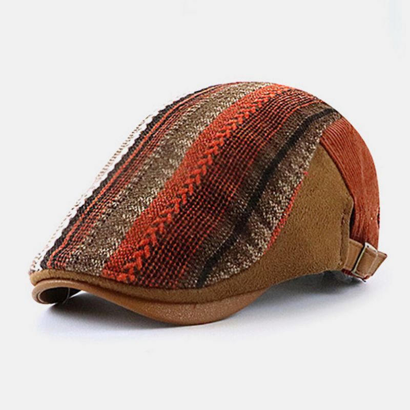 Hombres Fieltro Estilo Británico Patrón De Rayas Retro Casual Mantener Caliente Hacia Adelante Sombrero Sombrero De Boina