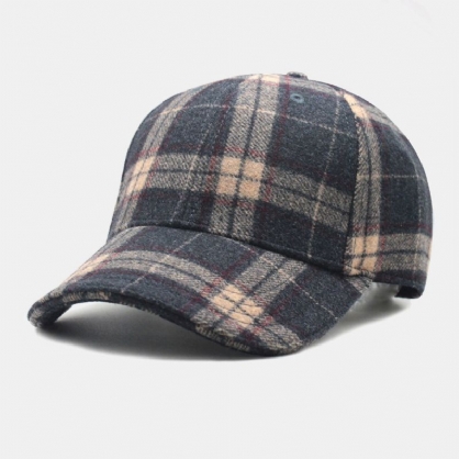 Hombres Fieltro Estilo Británico Plaids Patchwork Color Todo-fósforo Gorra De Béisbol Cálida Diaria