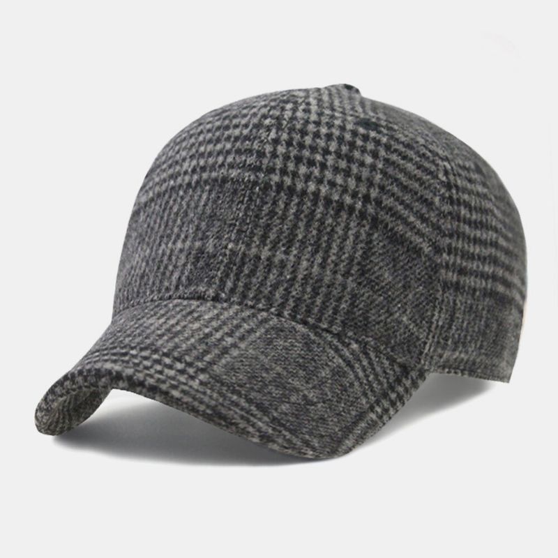 Hombres Fieltro Estilo Británico Plaids Patchwork Color Todo-fósforo Gorra De Béisbol Cálida Diaria