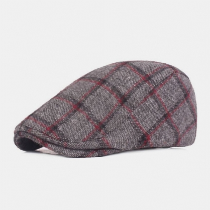 Hombres Fieltro Plaids Retro Estilo Británico Casual Cálido Sombrero Plano Térmico Adelante Sombrero Boina