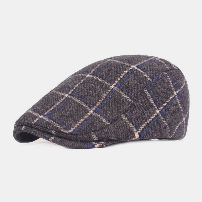 Hombres Fieltro Plaids Retro Estilo Británico Casual Cálido Sombrero Plano Térmico Adelante Sombrero Boina