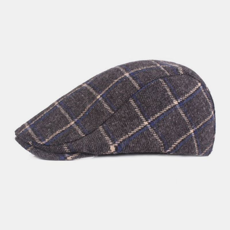 Hombres Fieltro Plaids Retro Estilo Británico Casual Cálido Sombrero Plano Térmico Adelante Sombrero Boina