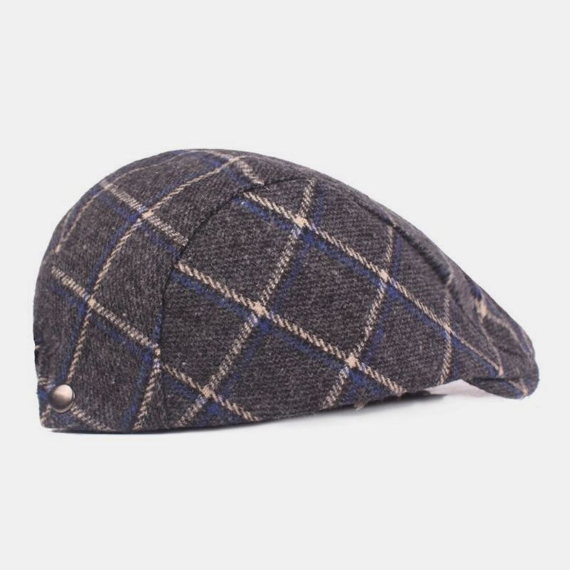 Hombres Fieltro Plaids Retro Estilo Británico Casual Cálido Sombrero Plano Térmico Adelante Sombrero Boina