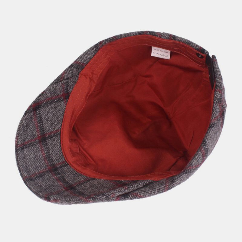 Hombres Fieltro Plaids Retro Estilo Británico Casual Cálido Sombrero Plano Térmico Adelante Sombrero Boina