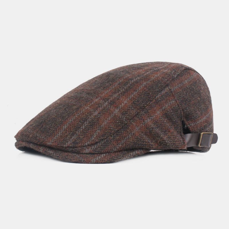 Hombres Fieltro Plaids Retro Estilo Británico Casual Cálido Sombrero Plano Térmico Adelante Sombrero Boina