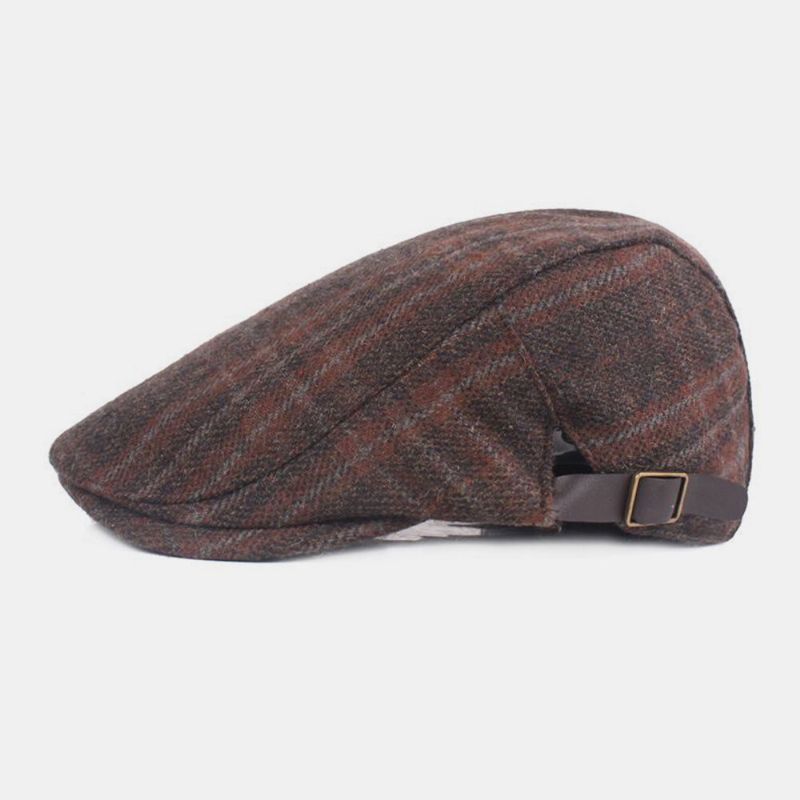 Hombres Fieltro Plaids Retro Estilo Británico Casual Cálido Sombrero Plano Térmico Adelante Sombrero Boina