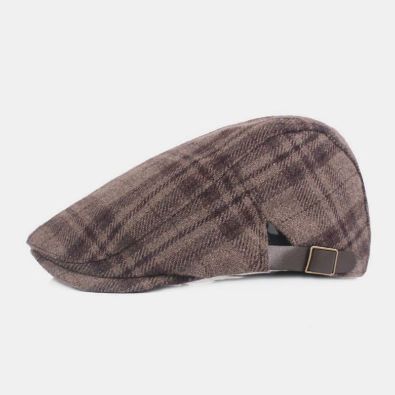 Hombres Fieltro Plaids Retro Estilo Británico Casual Cálido Sombrero Plano Térmico Adelante Sombrero Boina