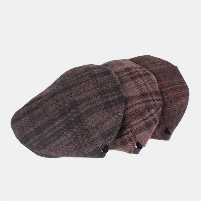 Hombres Fieltro Plaids Retro Estilo Británico Casual Cálido Sombrero Plano Térmico Adelante Sombrero Boina