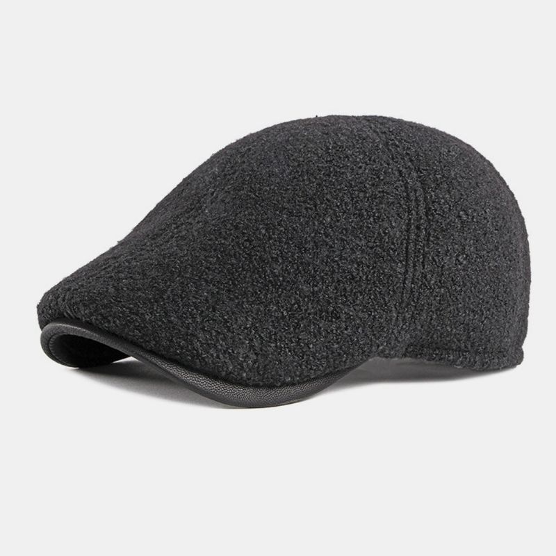 Hombres Fieltro Protección Para Los Oídos Invierno Exterior Color Sólido Casual Universal Plus Thicken Plus Velvet Beret Hat Forward Hat