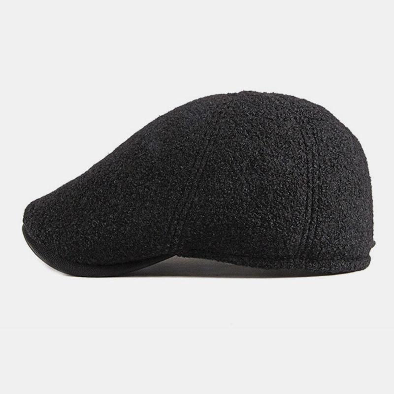 Hombres Fieltro Protección Para Los Oídos Invierno Exterior Color Sólido Casual Universal Plus Thicken Plus Velvet Beret Hat Forward Hat