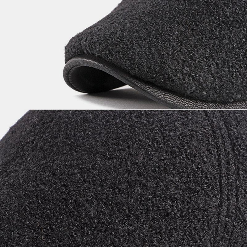 Hombres Fieltro Protección Para Los Oídos Invierno Exterior Color Sólido Casual Universal Plus Thicken Plus Velvet Beret Hat Forward Hat