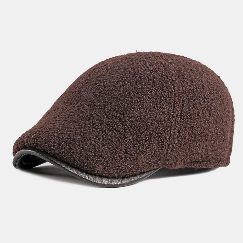 Hombres Fieltro Protección Para Los Oídos Invierno Exterior Color Sólido Casual Universal Plus Thicken Plus Velvet Beret Hat Forward Hat