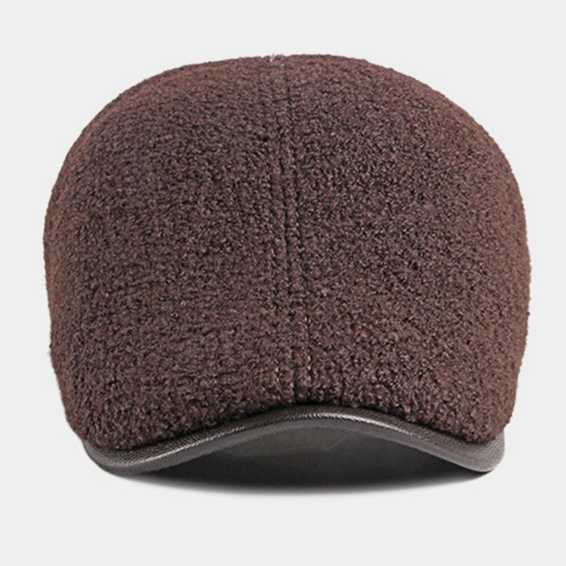 Hombres Fieltro Protección Para Los Oídos Invierno Exterior Color Sólido Casual Universal Plus Thicken Plus Velvet Beret Hat Forward Hat