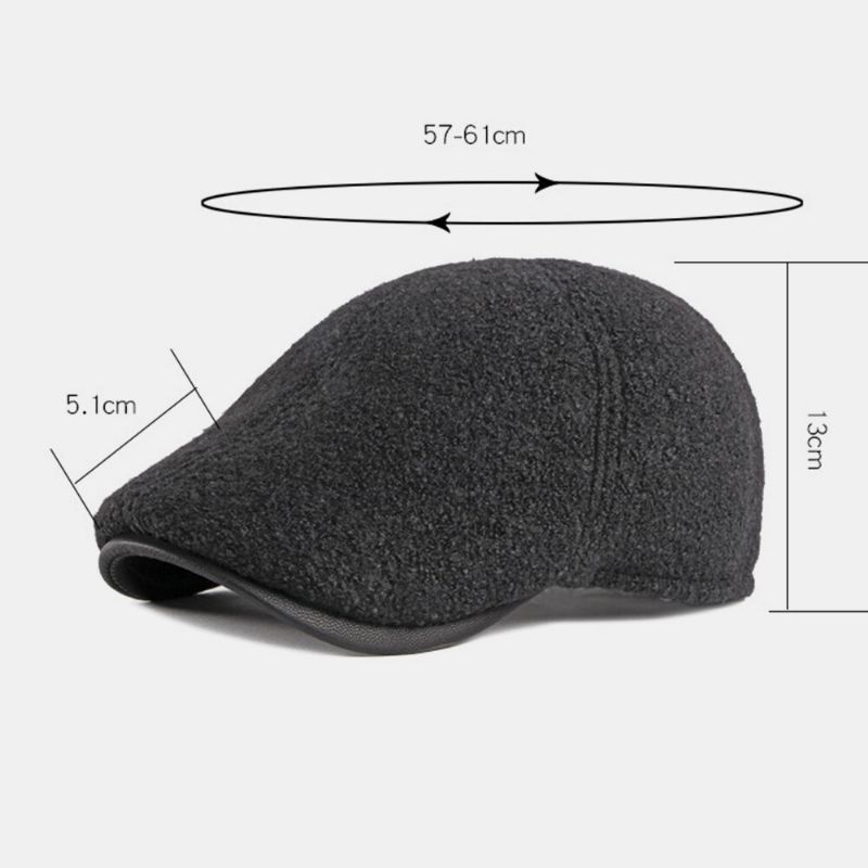 Hombres Fieltro Protección Para Los Oídos Invierno Exterior Color Sólido Casual Universal Plus Thicken Plus Velvet Beret Hat Forward Hat