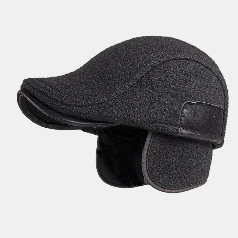 Hombres Flet Protección Para Los Oídos Invierno Exterior Color Sólido Casual Universal Plus Velvet Beret Hat Forward Hat