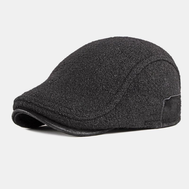 Hombres Flet Protección Para Los Oídos Invierno Exterior Color Sólido Casual Universal Plus Velvet Beret Hat Forward Hat