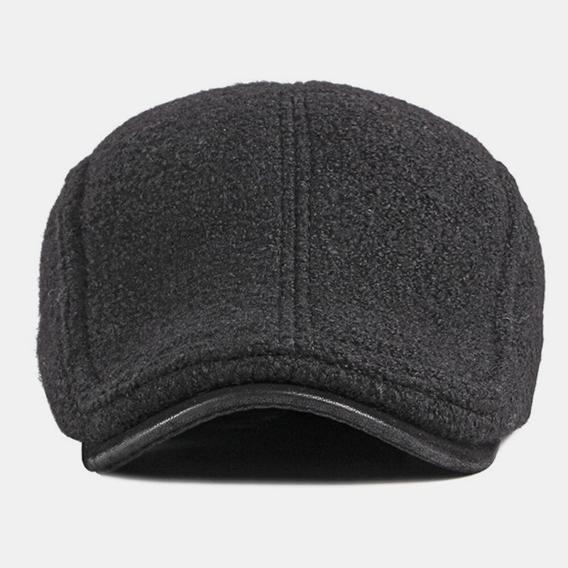 Hombres Flet Protección Para Los Oídos Invierno Exterior Color Sólido Casual Universal Plus Velvet Beret Hat Forward Hat