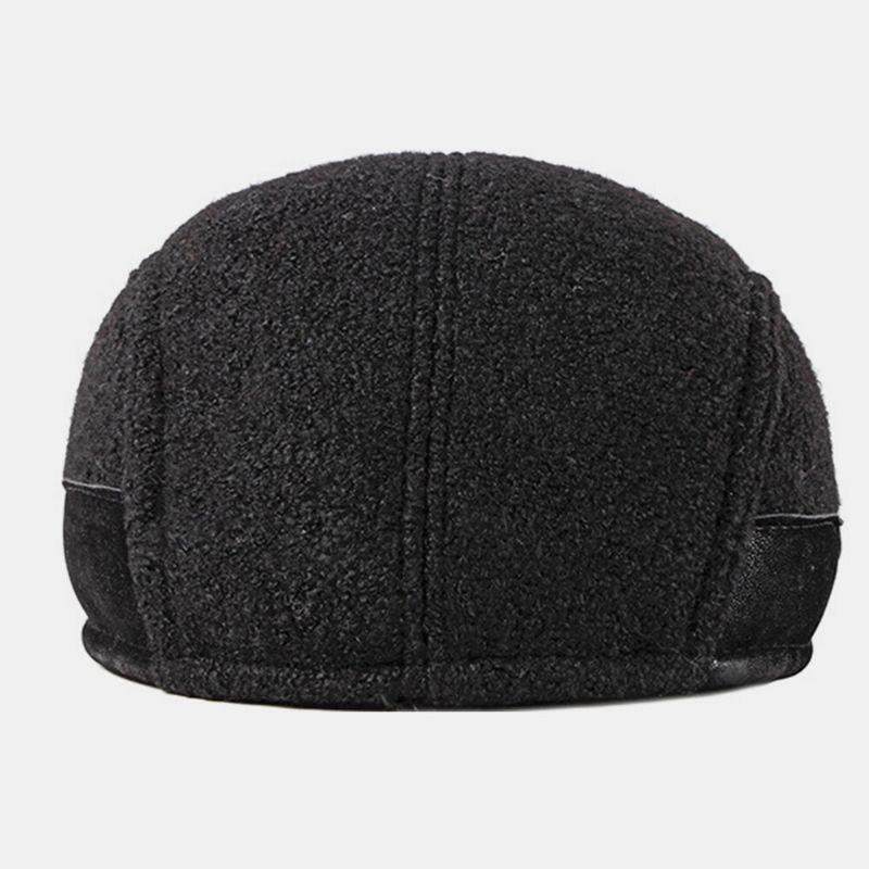 Hombres Flet Protección Para Los Oídos Invierno Exterior Color Sólido Casual Universal Plus Velvet Beret Hat Forward Hat