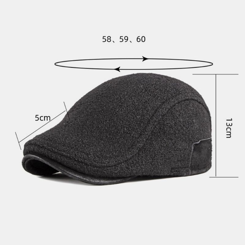 Hombres Flet Protección Para Los Oídos Invierno Exterior Color Sólido Casual Universal Plus Velvet Beret Hat Forward Hat