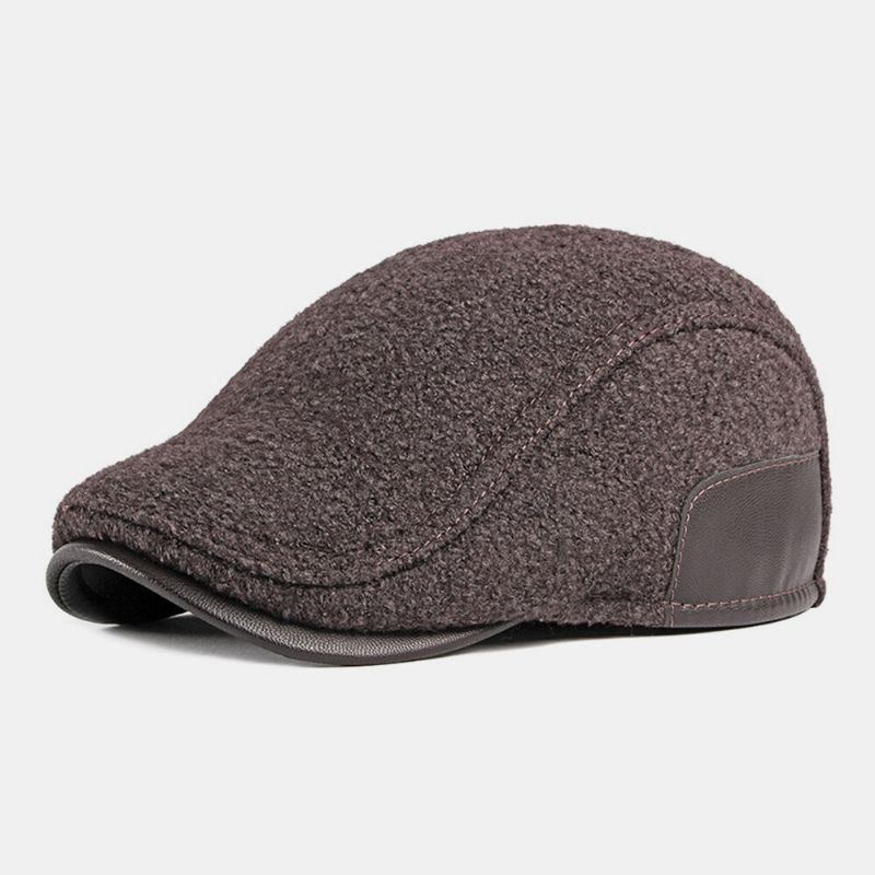 Hombres Flet Protección Para Los Oídos Invierno Exterior Color Sólido Casual Universal Plus Velvet Beret Hat Forward Hat