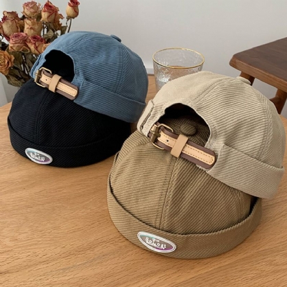 Hombres Hebilla De Cuero De Algodón Transpirable Hip-hop Parasol Ajustable Gorra Fina De Propietario Gorro Sin Ala Gorro De Calavera