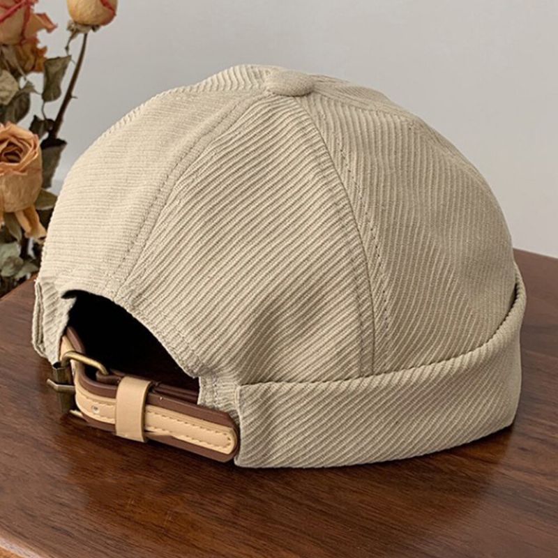 Hombres Hebilla De Cuero De Algodón Transpirable Hip-hop Parasol Ajustable Gorra Fina De Propietario Gorro Sin Ala Gorro De Calavera