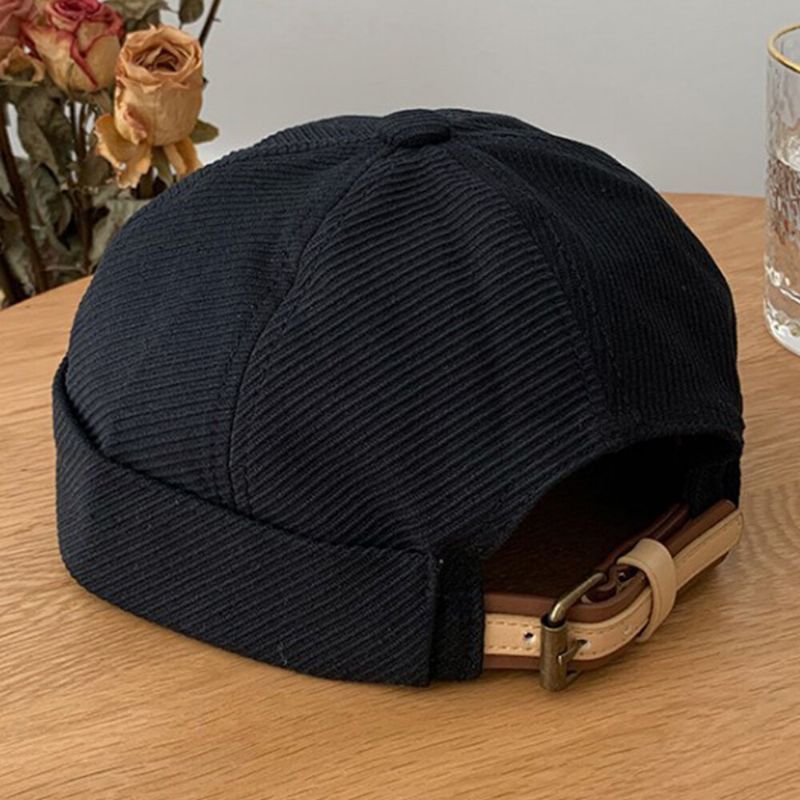 Hombres Hebilla De Cuero De Algodón Transpirable Hip-hop Parasol Ajustable Gorra Fina De Propietario Gorro Sin Ala Gorro De Calavera