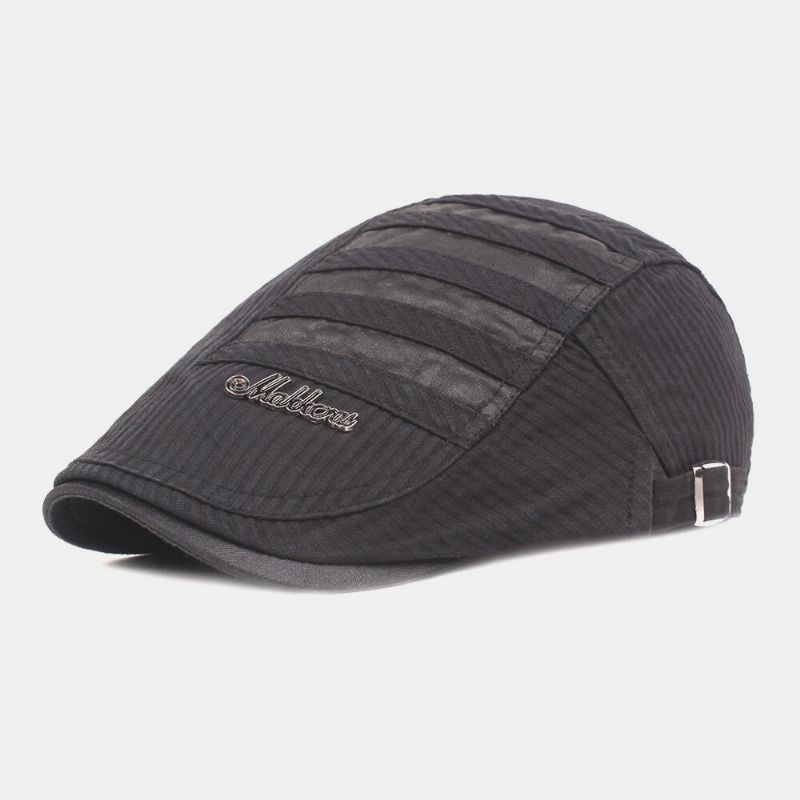 Hombres Insignia De Metal De Algodón Casual Simple Forward Hat Sombrero Plano Sombrero De Boina