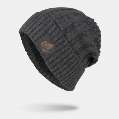 Hombres Invierno Más Terciopelo Bordado Hoja A Rayas Al Aire Libre Cálido Sombrero De Punto Beanie Hat Toque Hat