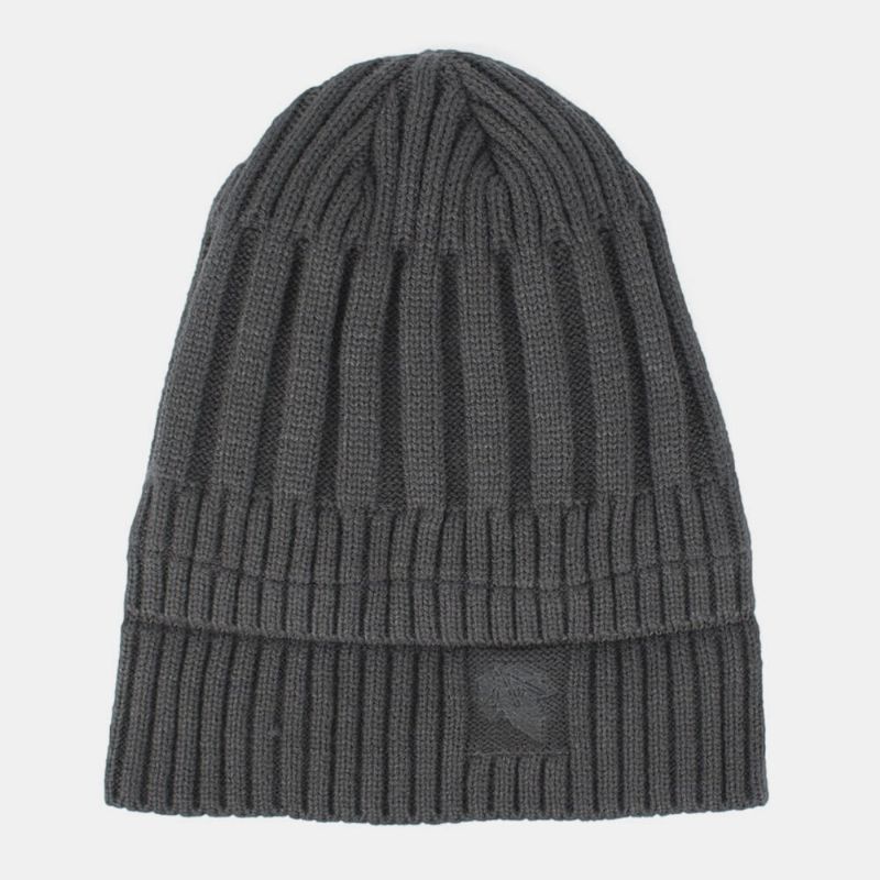 Hombres Invierno Más Terciopelo Bordado Hoja A Rayas Al Aire Libre Cálido Sombrero De Punto Beanie Hat Toque Hat