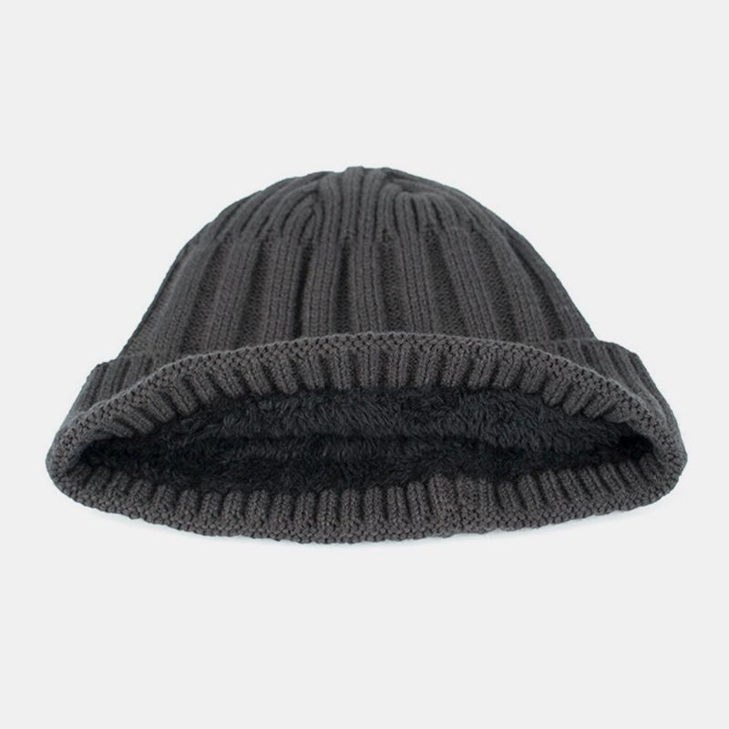 Hombres Invierno Más Terciopelo Bordado Hoja A Rayas Al Aire Libre Cálido Sombrero De Punto Beanie Hat Toque Hat