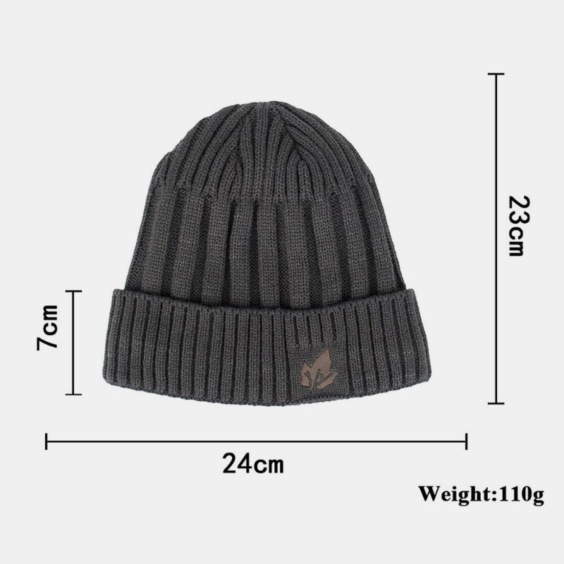 Hombres Invierno Más Terciopelo Bordado Hoja A Rayas Al Aire Libre Cálido Sombrero De Punto Beanie Hat Toque Hat