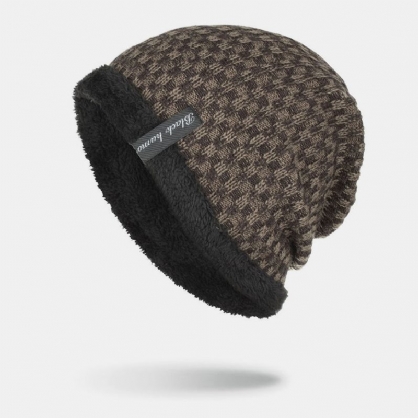 Hombres Invierno Plus Terciopelo Contraste Rayas Patrón Al Aire Libre Tejido Cálido Beanie Hat Toque Hat