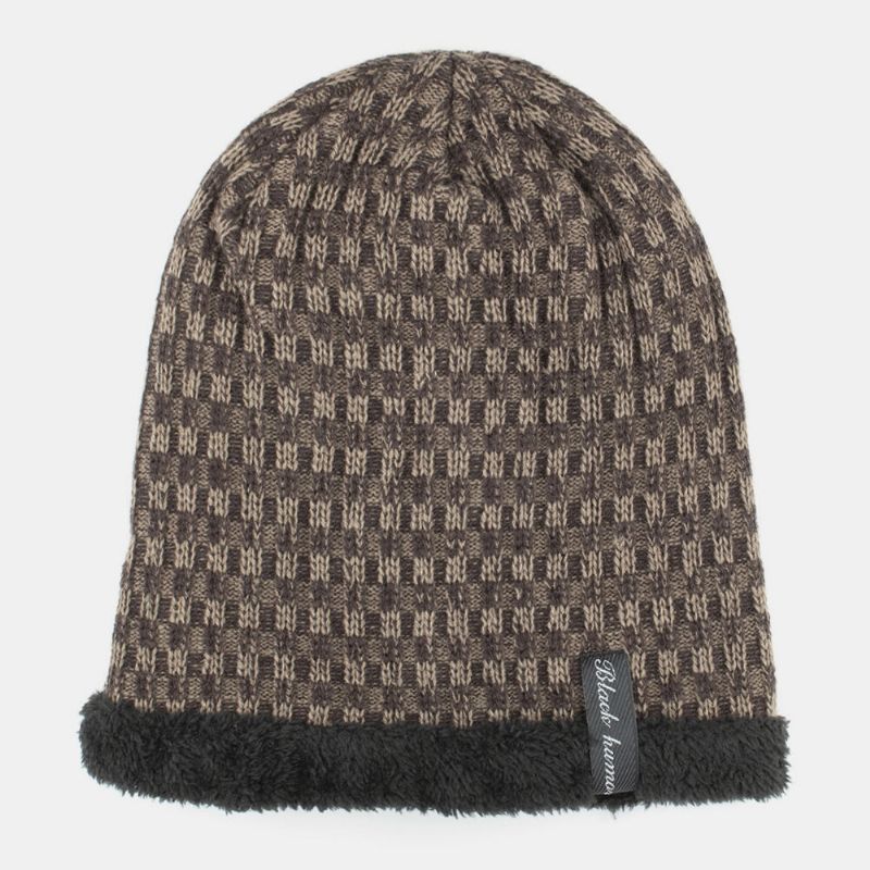 Hombres Invierno Plus Terciopelo Contraste Rayas Patrón Al Aire Libre Tejido Cálido Beanie Hat Toque Hat