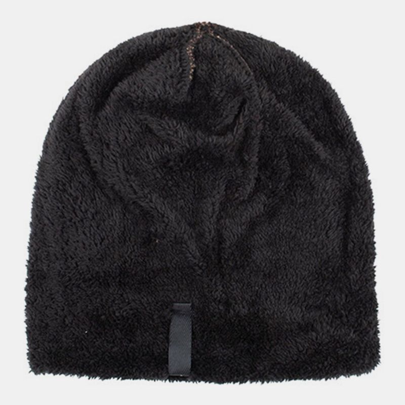 Hombres Invierno Plus Terciopelo Contraste Rayas Patrón Al Aire Libre Tejido Cálido Beanie Hat Toque Hat