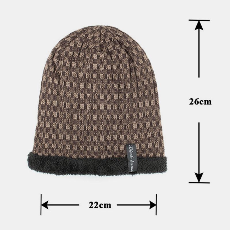 Hombres Invierno Plus Terciopelo Contraste Rayas Patrón Al Aire Libre Tejido Cálido Beanie Hat Toque Hat