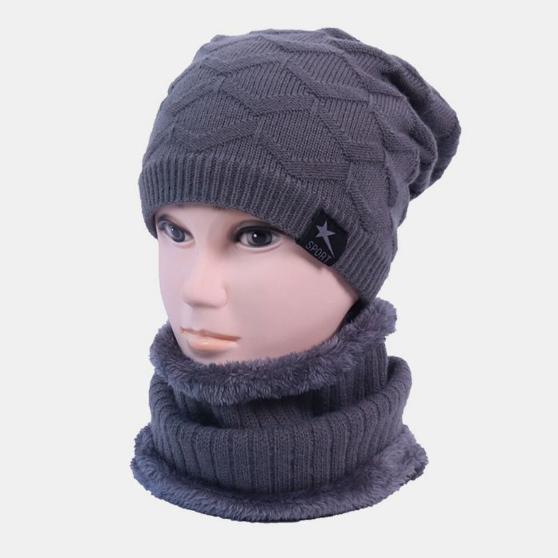 Hombres Lana 2 Uds Más Espesar Cálido Invierno Diario Al Aire Libre Cuello Cara Protección Para Los Oídos Gorro Tejido Bufanda