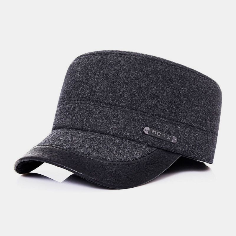 Hombres Hombres Lana Casual Protección Para Los Oídos Al Aire Libre Grueso Padre Papá Regalo Sombrero Plano Gorra Con Visera Sombrero De Béisbol