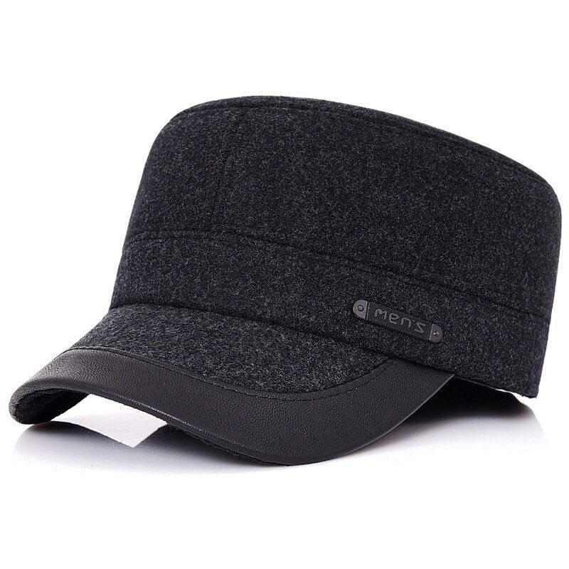 Hombres Hombres Lana Casual Protección Para Los Oídos Al Aire Libre Grueso Padre Papá Regalo Sombrero Plano Gorra Con Visera Sombrero De Béisbol