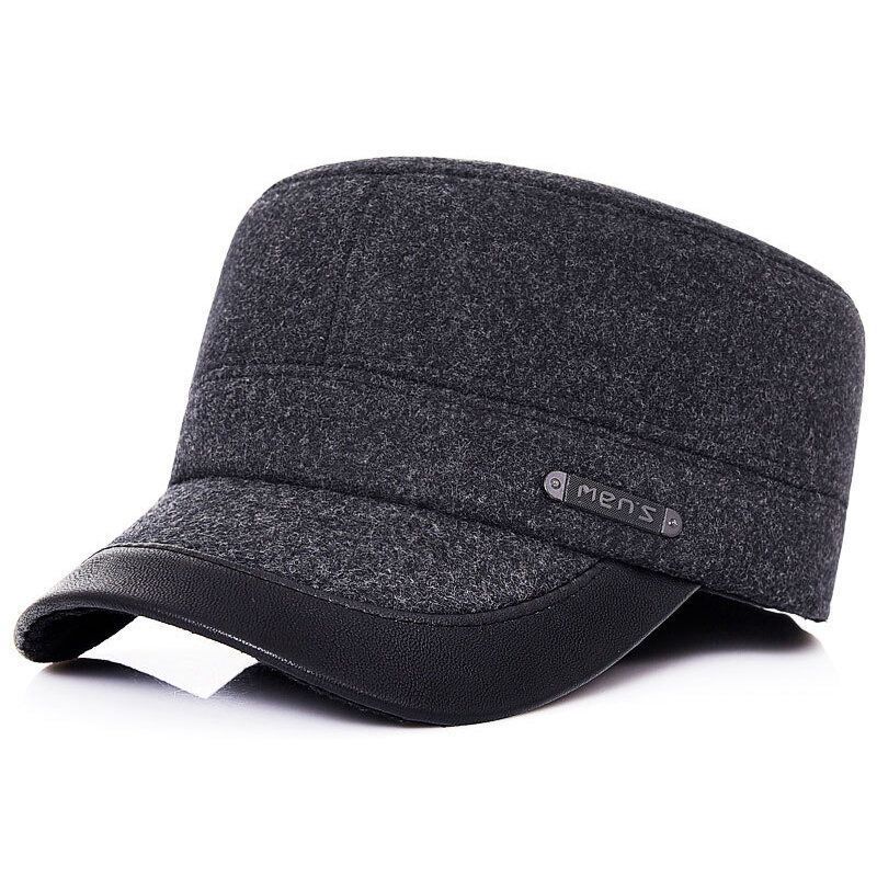 Hombres Hombres Lana Casual Protección Para Los Oídos Al Aire Libre Grueso Padre Papá Regalo Sombrero Plano Gorra Con Visera Sombrero De Béisbol