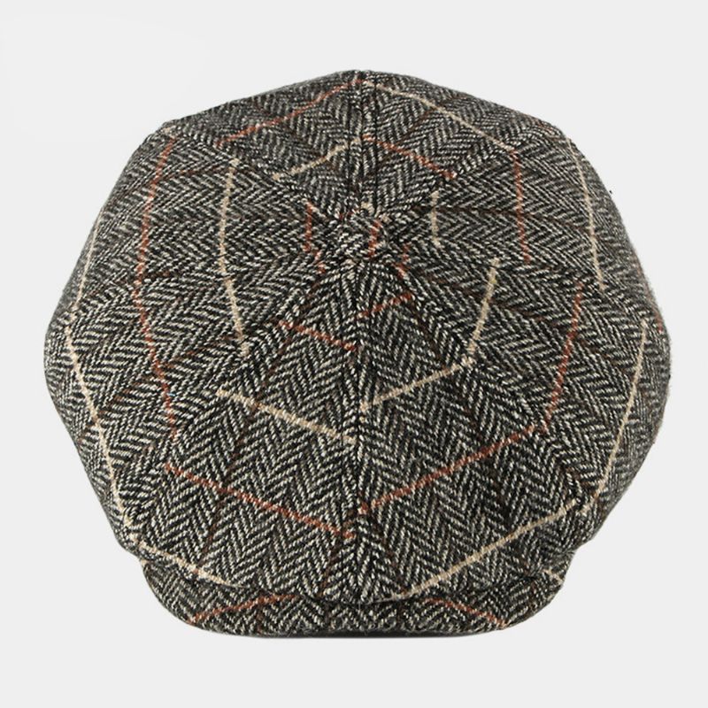 Hombres Lana Estilo Británico Patrón De Cuadros Casual Cálido Sombrero Octagonal Sombrero Boina