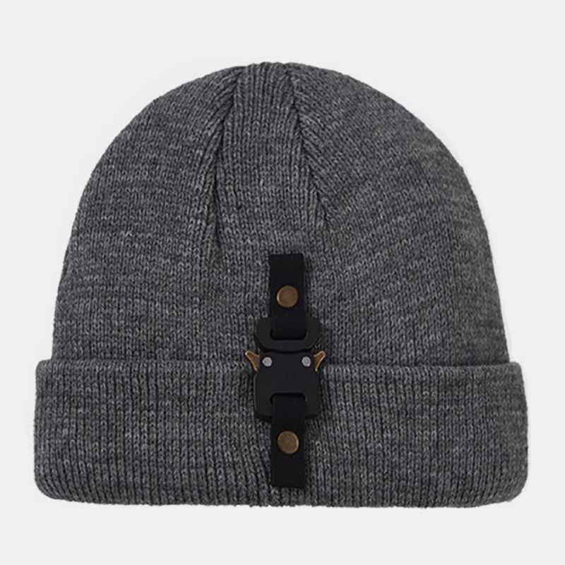 Hombres Lana Moda Casual Hebilla Cerrojo Hip-hop Mantener Caliente Sombrero De Punto Beanie Hat Toque Hat